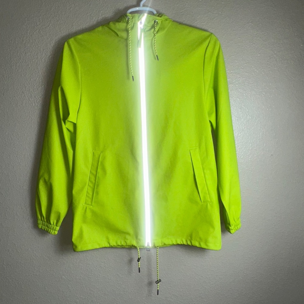 RAINS Storm Breaker Neon Lime Green Reflective Zip Waterproof Rain Jacket Small